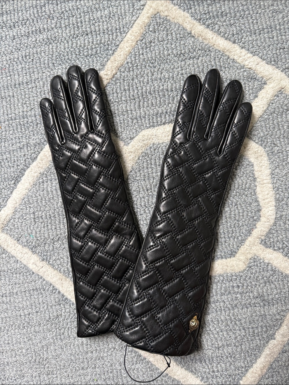 Kurt Geiger Kensington Long Black Lambskin Leather Gloves Size S